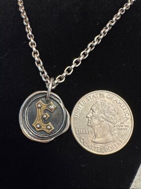 Waxing Poetic Silver and Gold Initial E Pendant Necklace